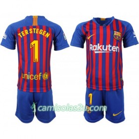 Camisolas de Futebol FC Barcelona Ter Stegen 1 Criança Equipamento Principal 2018/19 Manga Curta